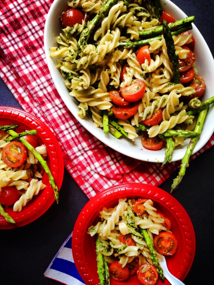 Pesto Pasta Salad with Balsamic Tomatoes and Asparagus