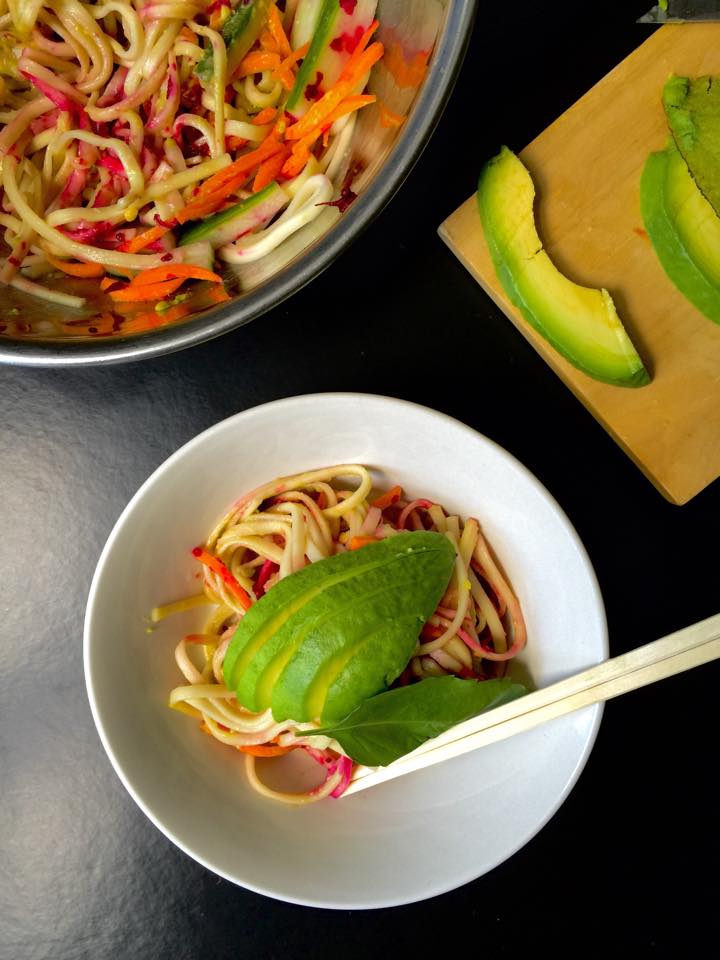 Chilled Udon Salad With Avocado Wasabi Dressing Whisk And Shout