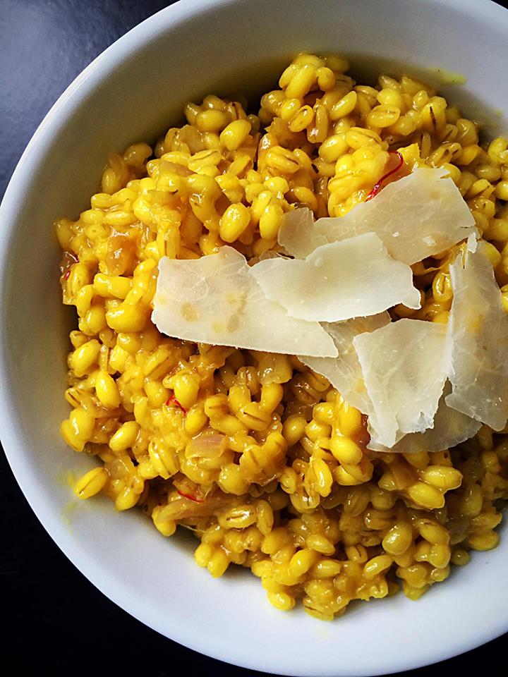 Lemon Saffron Barley Risotto {Vegan Option} - Whisk & Shout