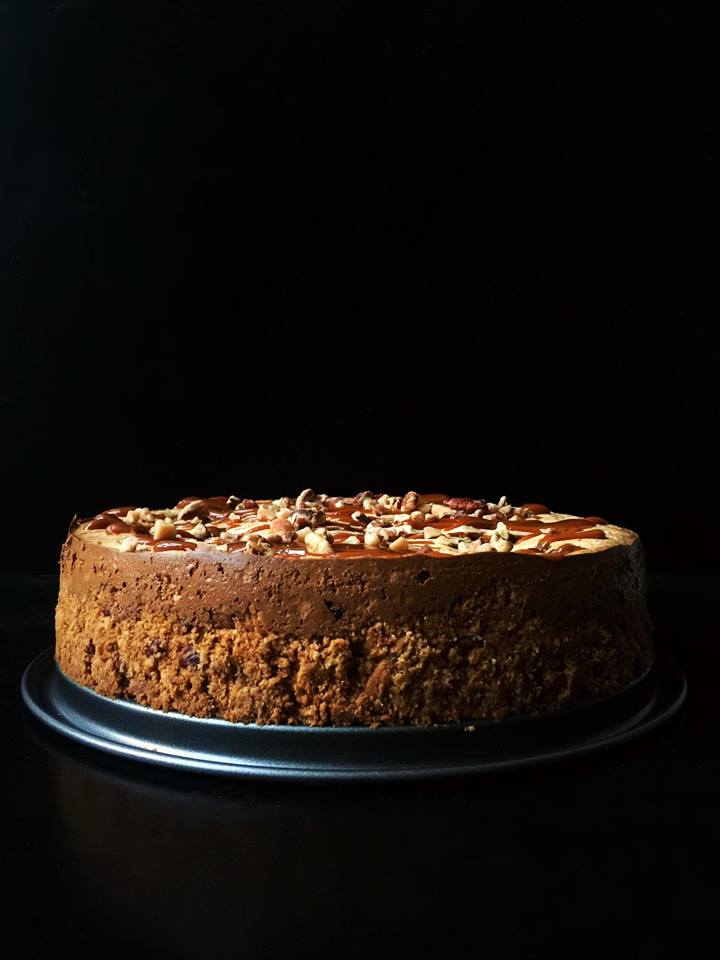 White Chocolate Toffee Pecan Cheesecake with Dulce de Leche - Whisk & Shout